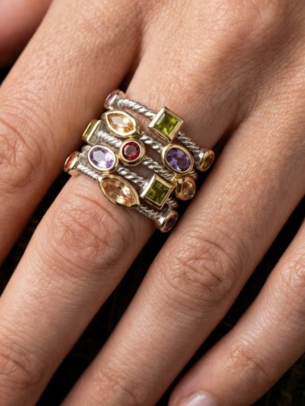 Sterling Silver 5 Row Confetti Ring
